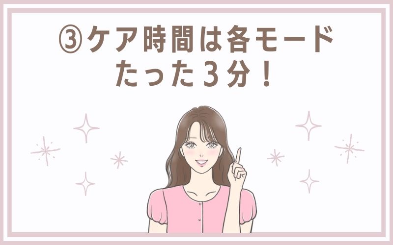 3)ケア時間は各モードたった3分!